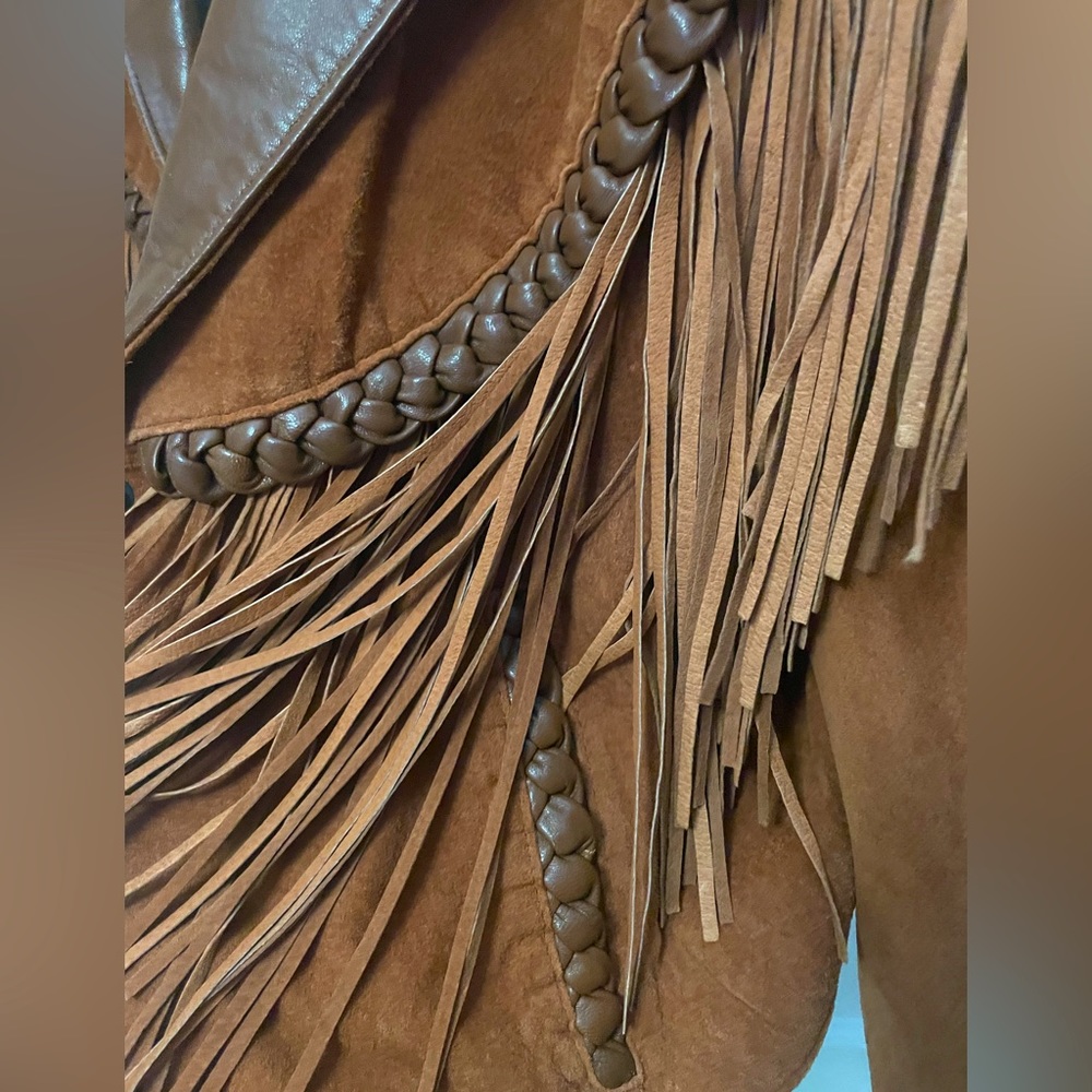 BURNING MAN )’( VINTAGE DIAMOND LEATHERS SUEDE & FRINGE WESTERN LEATHER JACKET - Picture 4 of 7
